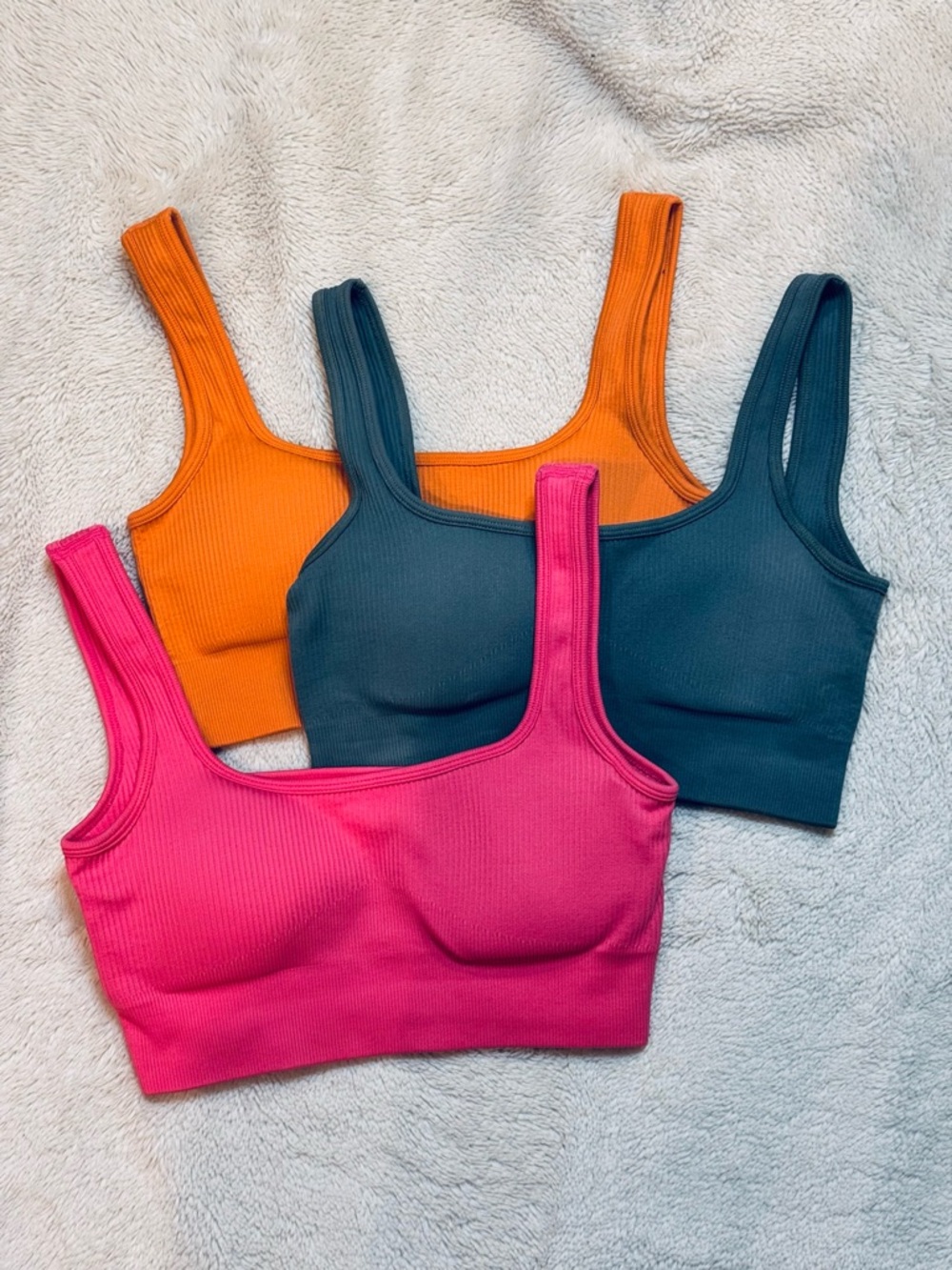 Amazon Ribbed Scoop Bralettes in Pink, Orange & Teal